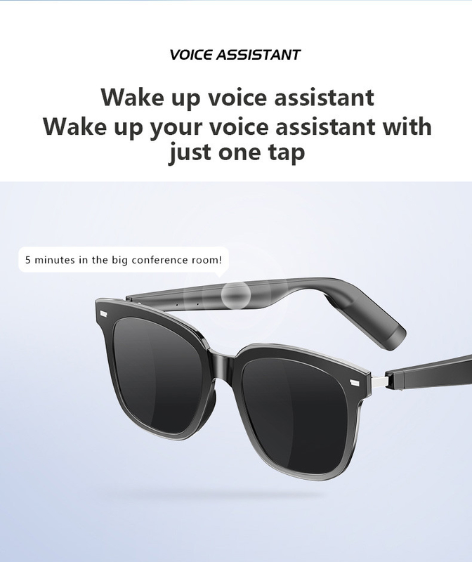 Thời gian âm nhạc 10 giờ Kính thông minh Bluetooth màu đen sáng với dung lượng gọi 110mAh * 2