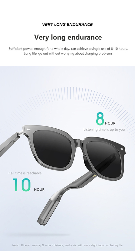 Thời gian âm nhạc 10 giờ Kính thông minh Bluetooth màu đen sáng với dung lượng gọi 110mAh * 2