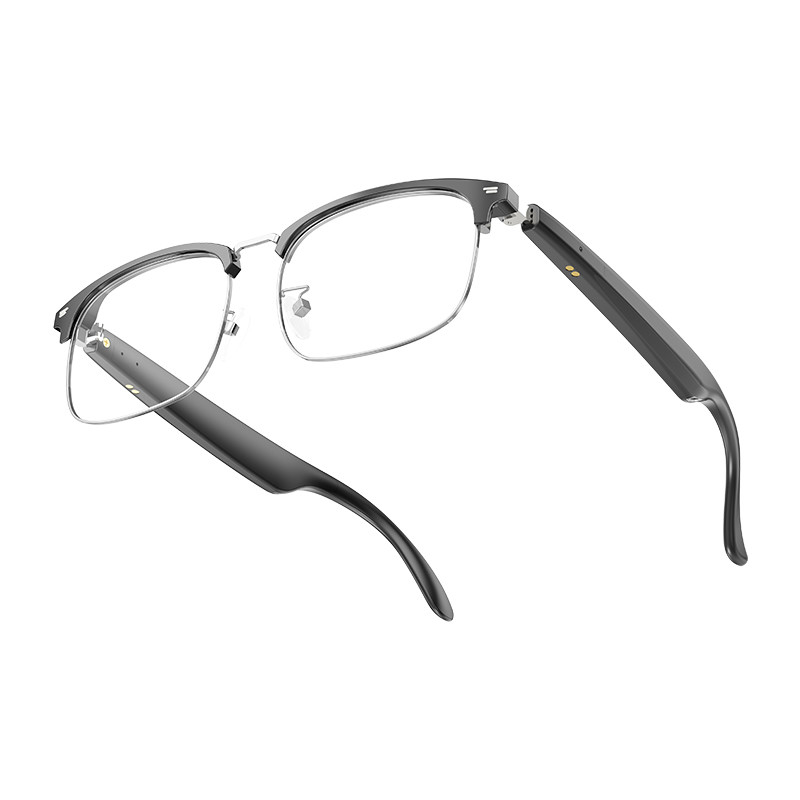 6 giờ Bluetooth 5.3 Kính không dây thông minh cực nhẹ cho cuộc gọi Đen bạc