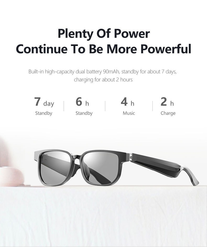 Stereo Sound Kính nắng Bluetooth màu đen với khả năng gọi 90mAh BT 5.1 Phiên bản 4-6 giờ chờ