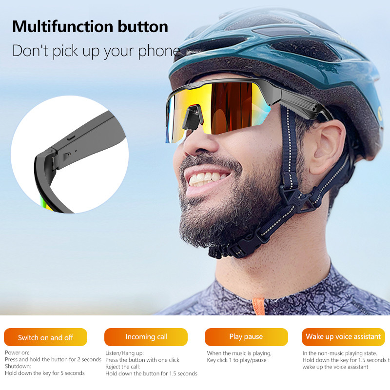 UV 400 Thể thao Bluetooth Kính lái xe Bluetooth 5.3 Pin 50 giờ đạp xe